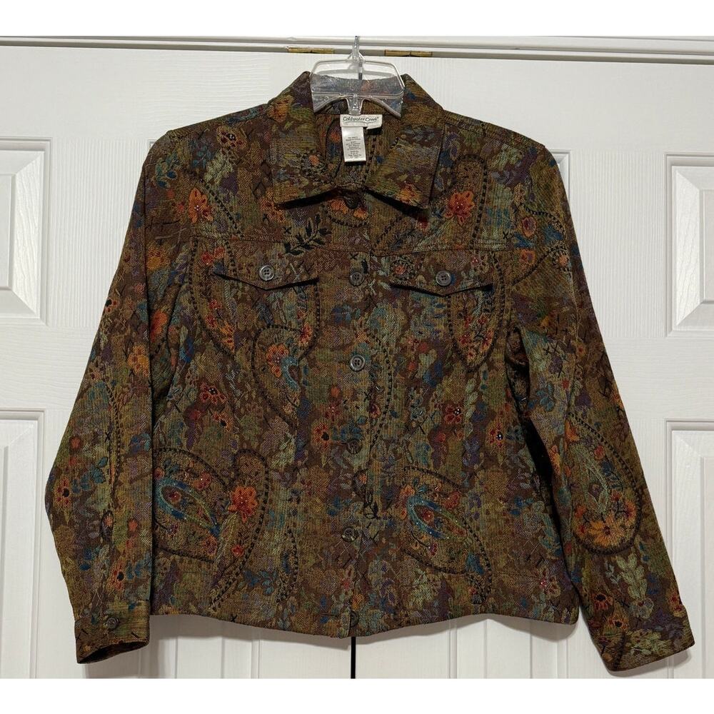 Vintage Y2K Coldwater Creek Tapestry Long Sleeve Jacket, Size PL